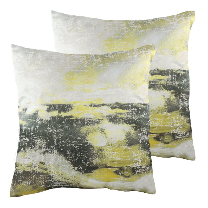 Abstract Square Throw Cushion, Grey/Ochre, Polyester