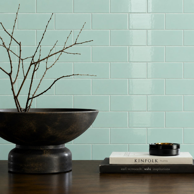Curvaceous 3" x 6" Ceramic Wall Tile, Turquoise