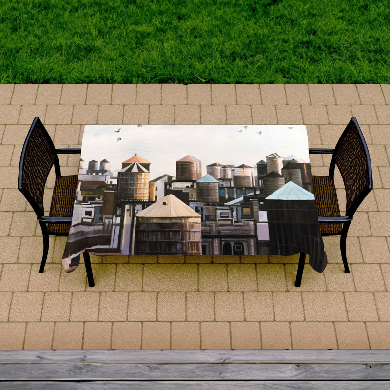 Water Towers with Birds Tablecloth | Indoor/Outdoor Decor