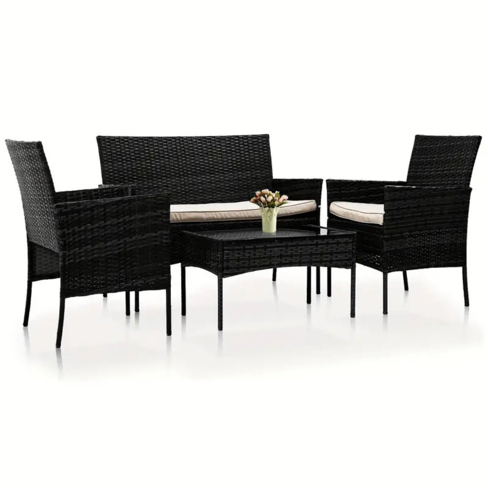 Ebern Designs 4 Pieces Patio Furniture Set Wicker Sofa Rattan Outside ...