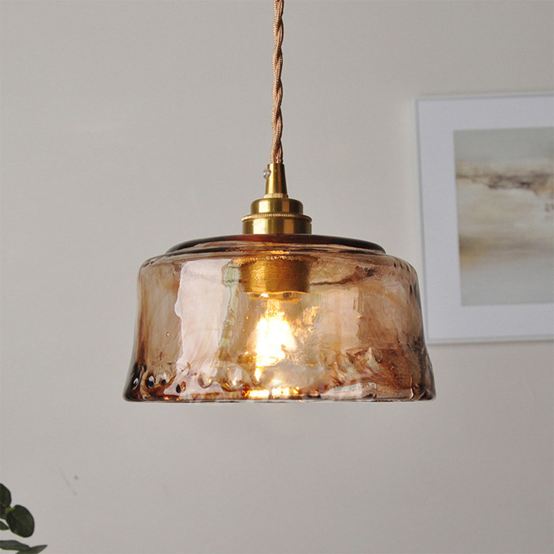 Amber Cloud Glass Pendant Light Antique Brass