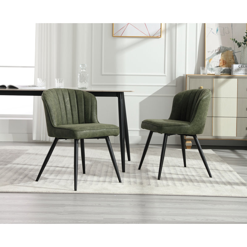 Green Faux Leather Upholstered Dining Chairs with Metal Legs, Set of 2