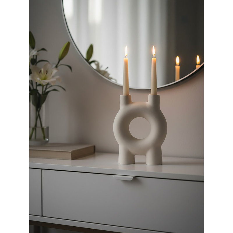 Metal Candlestick, Cream
