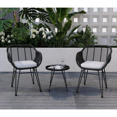 Buschi Wicker/Rattan 2 - Person Seating Group with Cushions