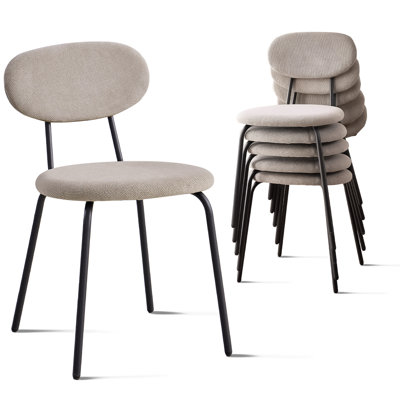 Ensemble de 6 chaises de salle à manger empilables avec coussins en tissu, dossier ovale, pieds en métal avec pieds réglables, kaki