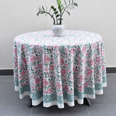 Rosaline Pink Blue Round Tablecloth
