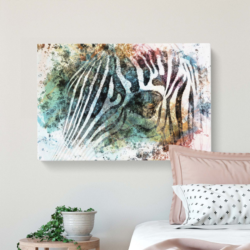 Portrait Of A Zebra In Abstract - Wrapped Canvas Painting, 60cm H x 91cm W x 3cm D