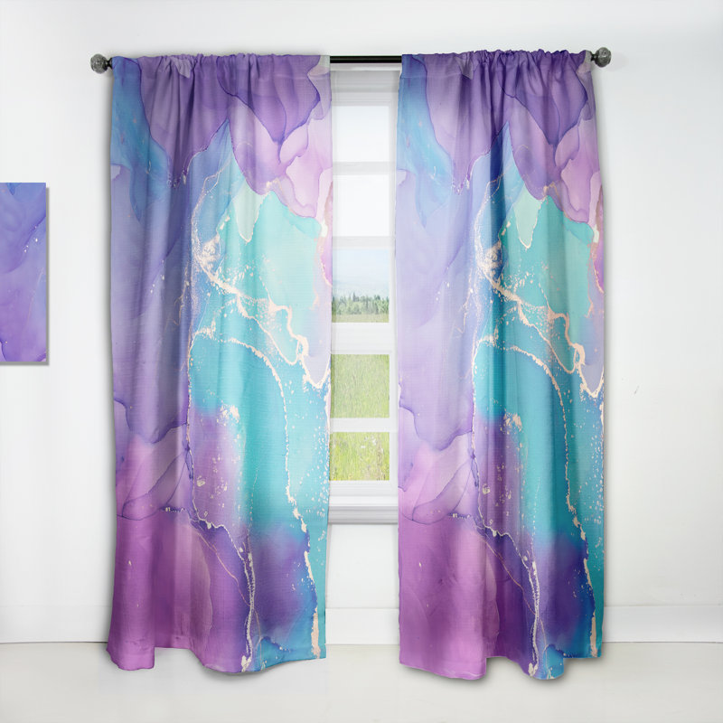 Mauve et bleu liquide Art IV - rideau en velours moderne - obscurcissant - 1 panneau