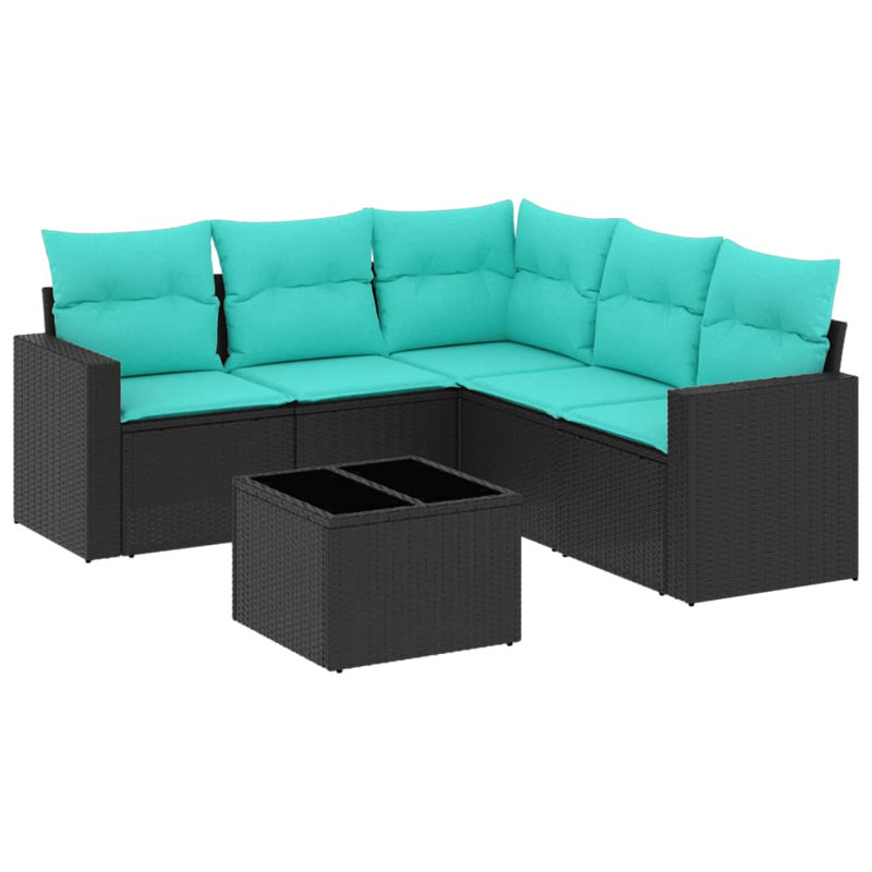 6 Piece Patio Sofa Set With Cushions Poly Rattan, Light Blue, Black