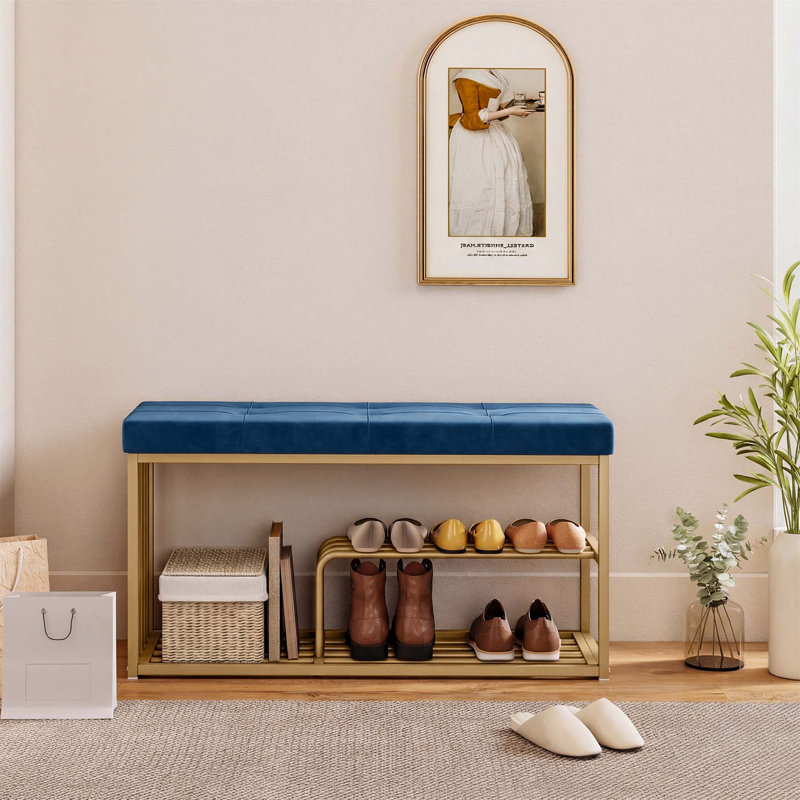 8 Pair Shoe Storage Bench, Blue/Gold