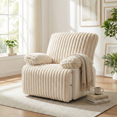 Overstuffed Plush Faux Fur Manual Recliner Chair, Soft Upholstered Single Sofa With Footrest