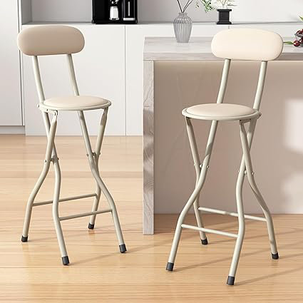 Upholstered Counter Stool with Metal Frame, Beige