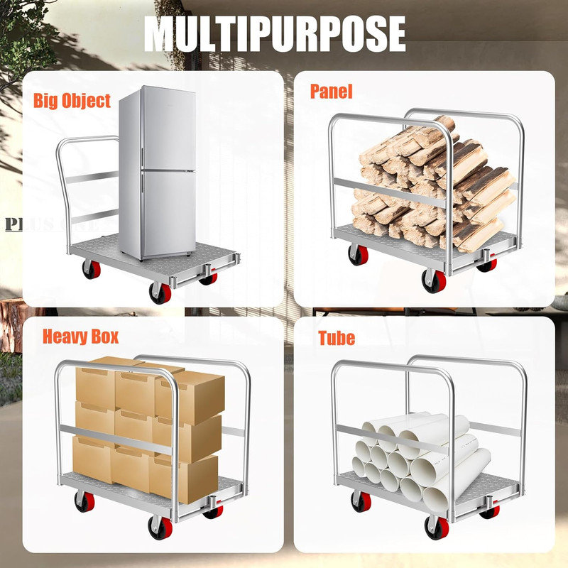 Chariot à panneau robuste 36 po x 24 po, plateforme tout acier avec 1 avant et 2 rampes latérales