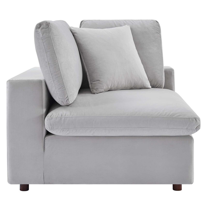 Commix Down Filled Overstuffed Performance Velvet Corner Chair, Light Grey Velvet