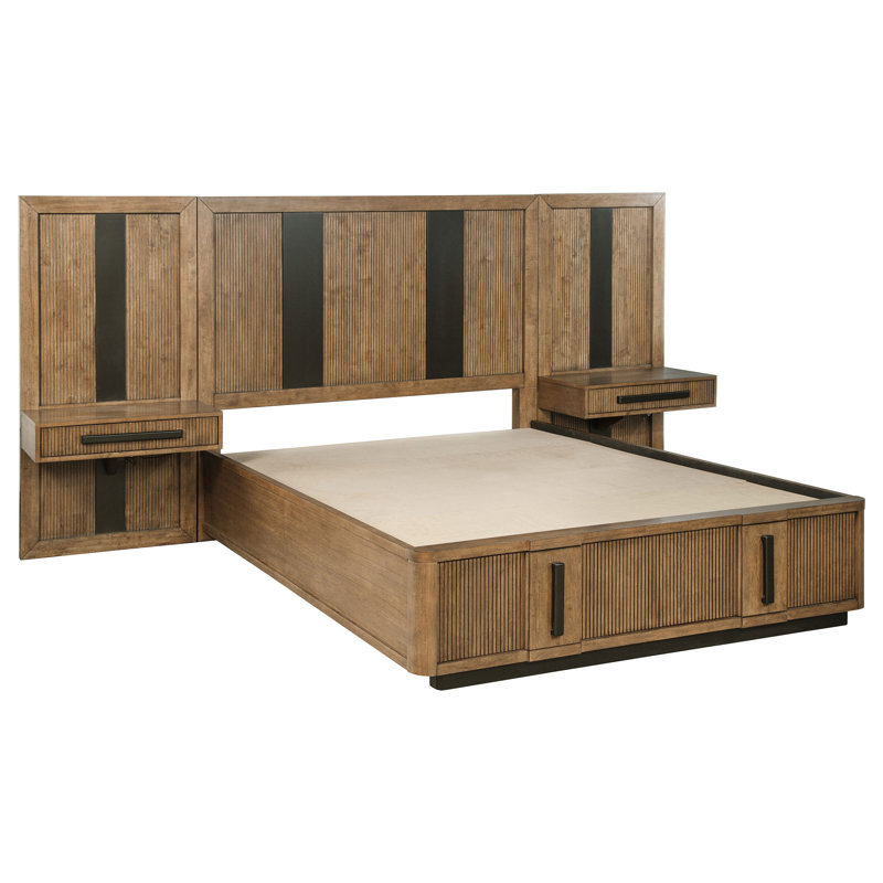 Ensemble de 2 panneaux muraux avec table de chevet Guyden brun cendré