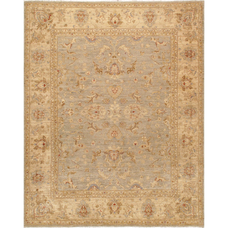 Handmade Light Blue and Beige Wool Floral 8' x 10' Area Rug