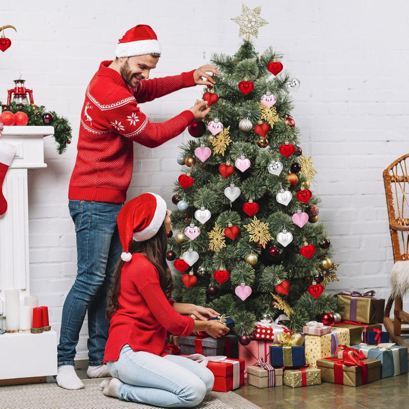72 pièces décorations en forme de cœur en forme de cœur paillettes - babioles romantiques pour la Saint-Valentin