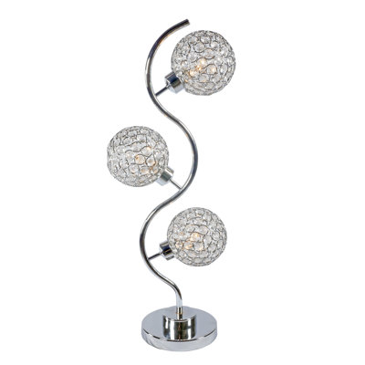 Lampe de table moderne en cristal avec un triple globe - Éclairage décoratif chromé pour le salon et la chambre à coucher