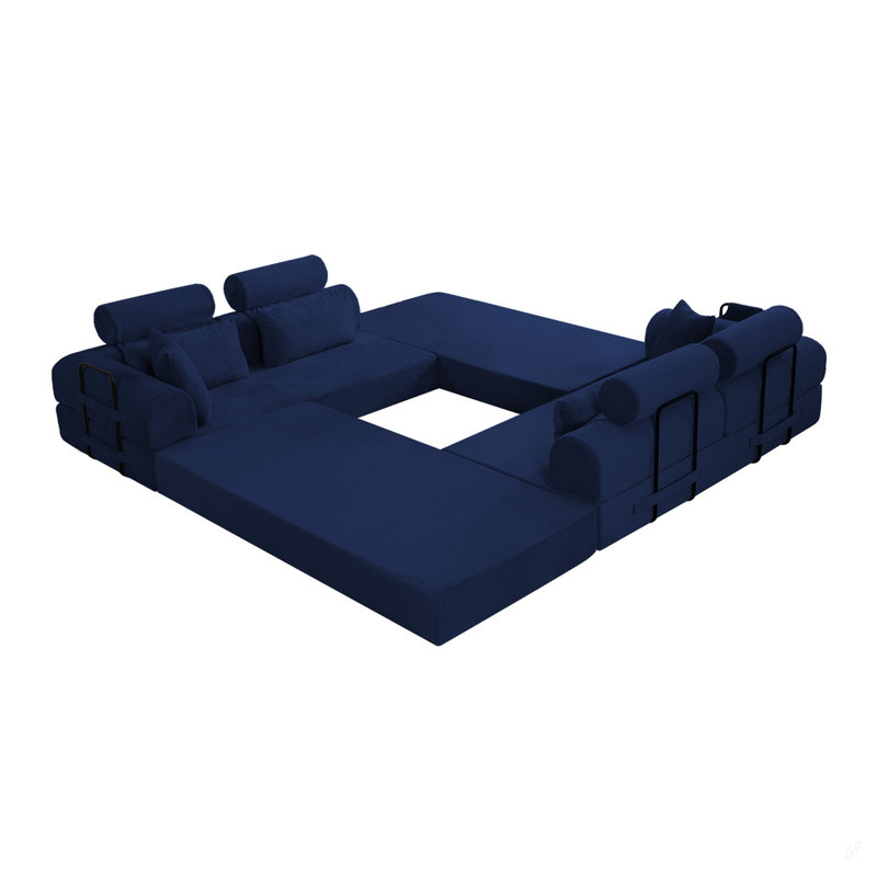 Canapé modulaire en forme de L, canapé modulaire en velours côtelé de style minimaliste moderne, Bleu
