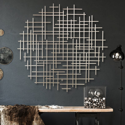  37" X 38" Champagne Metal Abstract Lines Round Hanging Dimensional Sculpture