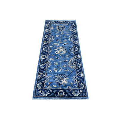 2'6"x5'10" Yale Blue Peshawar Mahal Hand Knotted Runner Wool Oriental Rug 65565EE0831743E78922583FE21CB6BD