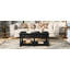 Table basse rectangulaire style ferme FFZ 45,3 po avec 2 tiroirs, tablette inférieure et pieds en bois massif noir