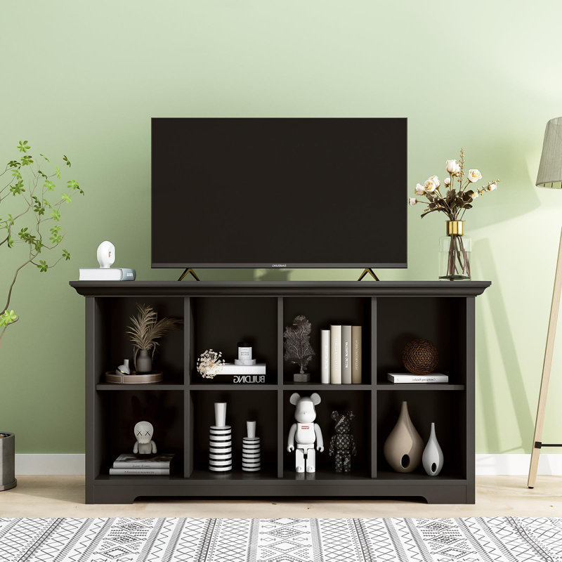 Cube Shelf Bookcase with Base - Wooden 2 Tiers Floor Standing Low Storage Cabinet for Home and Office, Black