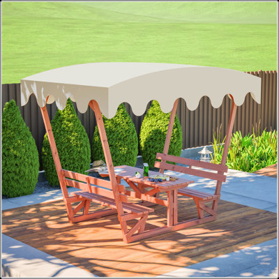 Ensemble de table de pique-nique et de banc d'extérieur en bois massif imperméable avec auvent amovible pour une utilisation toutes saisons