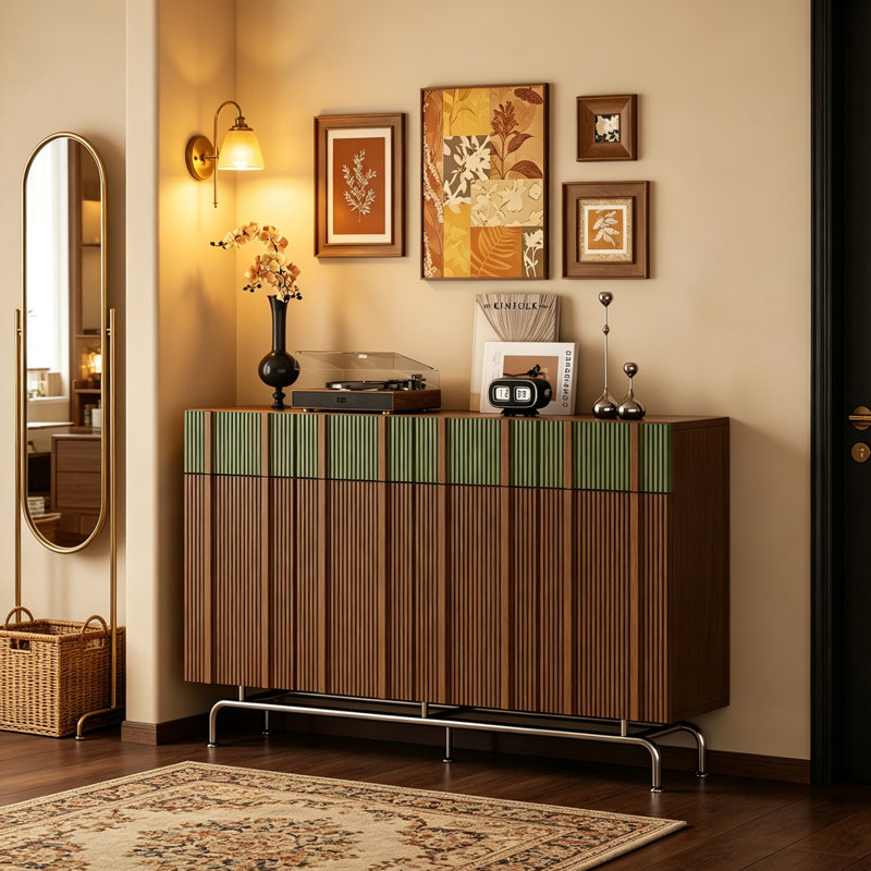 Armoire à chaussures 55,12 po 4 tons brun-vert à deux tons grande capacité - Design minimaliste sans poignée pour vestibule familial