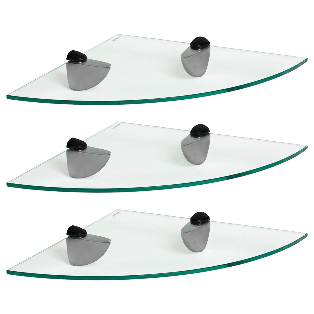 Harbour Housewares - Floating Glass Corner Shelves with Metallic Brackets - Set of 3