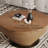35'' Round Drum-Shaped Coffee Table, Wood Coffee Table with Carbon Steel Chassis