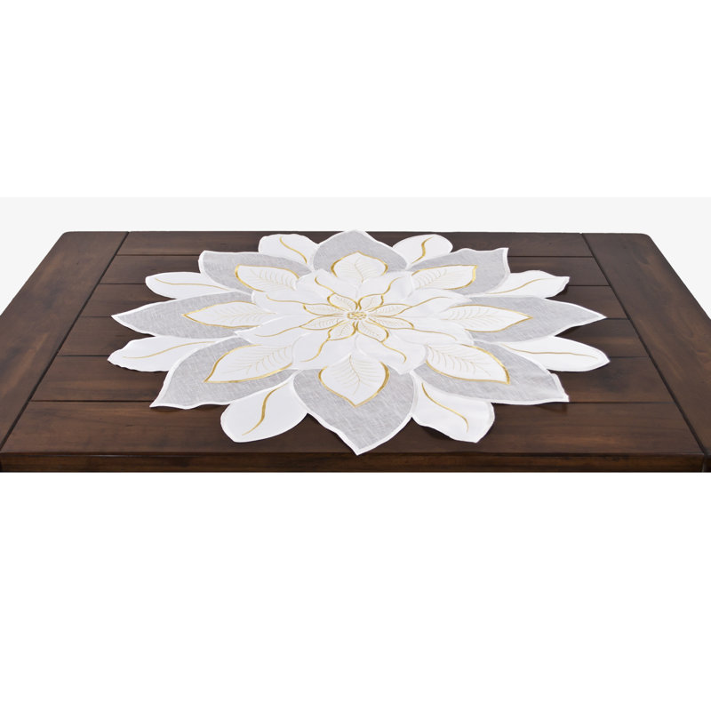 Napperon Star Poinsettia, Rond 33 po, Rouge/blanc/or