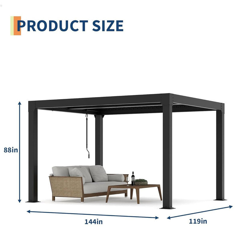 Louvered Pergola Backyard Patio Garden Sheds, Outdoor Pergola with Adjustable Louvered Roof, Integrated Drainage System, Frame, Hardtop Gazebo for Patio, Deck, 