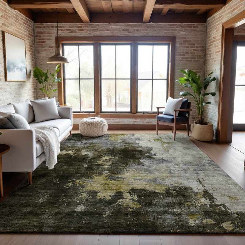 Tapis abstrait lavable à la machine de qualité supérieure Dahl AMF1072, Rectangle 3 pi x 5 pi