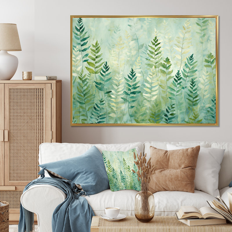Green Green Serene Ferns III, reproduction d'art sur toile, H 16 po x l 32 po, Cadre flottant doré