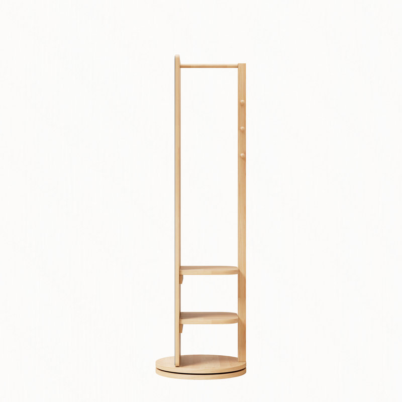 Miroir pivotant sur 360 ° avec portemanteau, cadre en bois massif, peu encombrant, H 68,8 po x l 19,69 po, Bois naturel