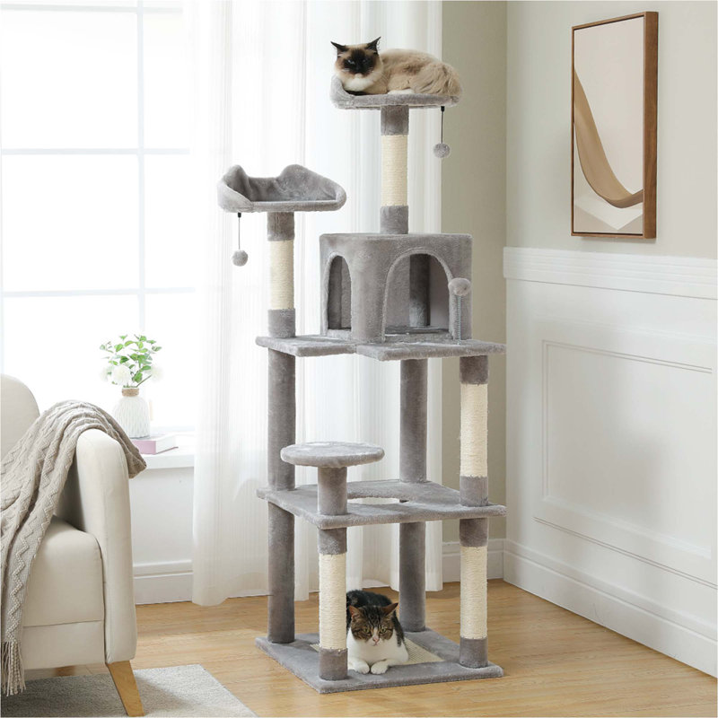63'' Gray Multi-Level Cat Tree Tower with Sisal Scratching Posts