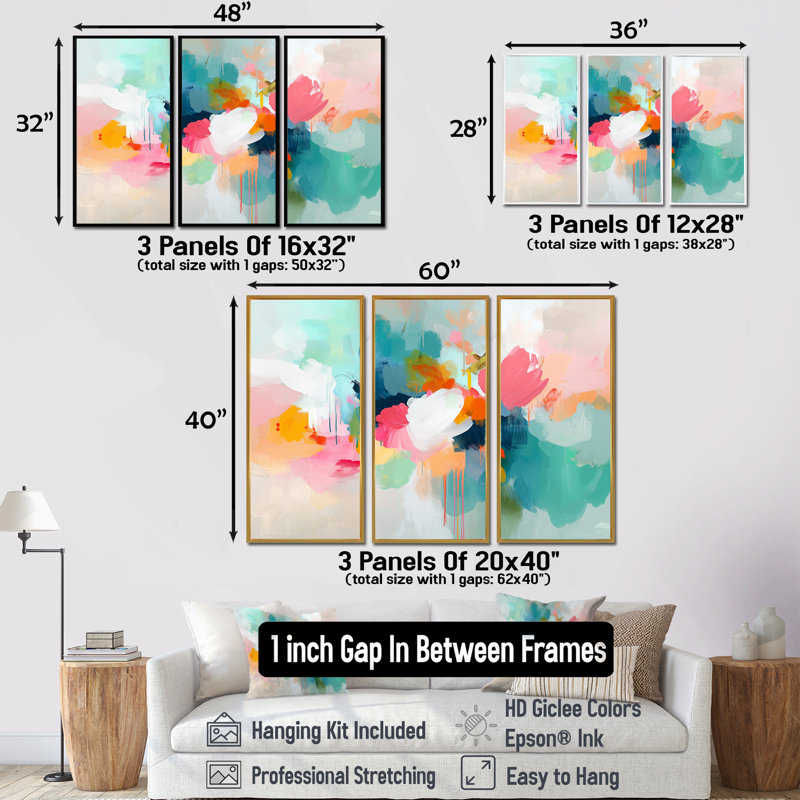 Minimalisme abstrait dans des tons roses et bleus III - ensemble d'art mural minimalisme, Toile naturelle avec cadre flottant