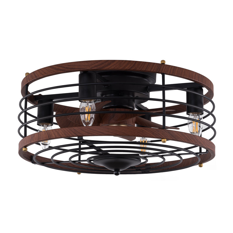 18'' Imitation Wood Iron Caged Ceiling Fan W/ Remote
