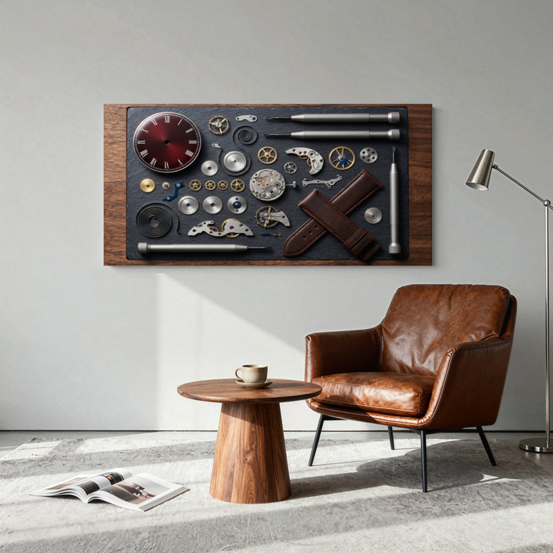 Ensemble de 1 tableau sur toile représentant une montre mécanique, 32“W x 16”H, Wrapped Canvas