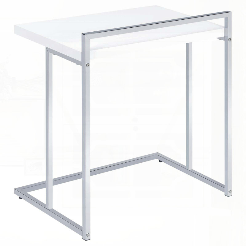 White High Gloss Rectangular Snack Table with Chrome Metal Legs