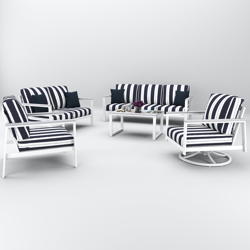 Ensemble de conversation avec coussins Sunbrella pour 7 personnes Townsend, Blanc