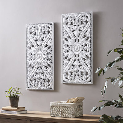 Décoration murale en bois 2 - décoration de lotus délavé blanc