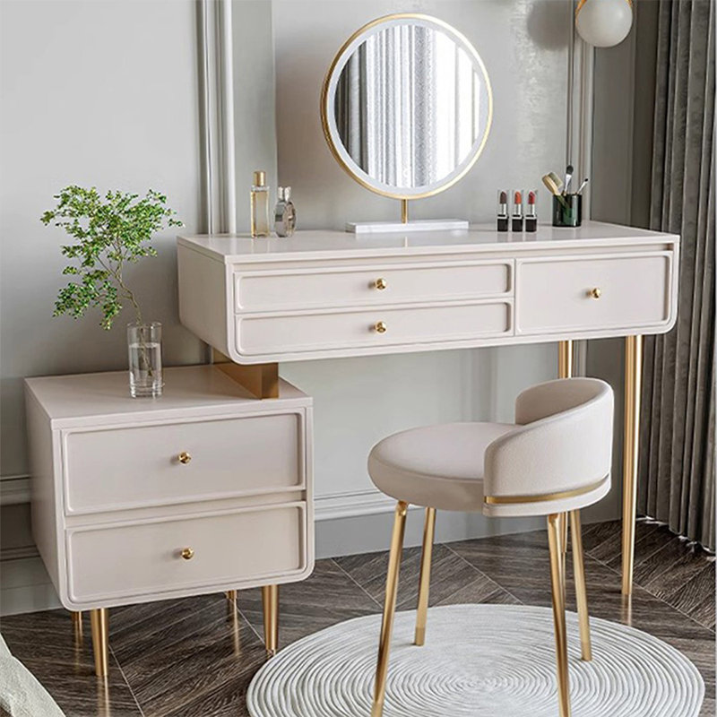 Coiffeuse avec miroir lumineux, 5 tiroirs, 1 chaise