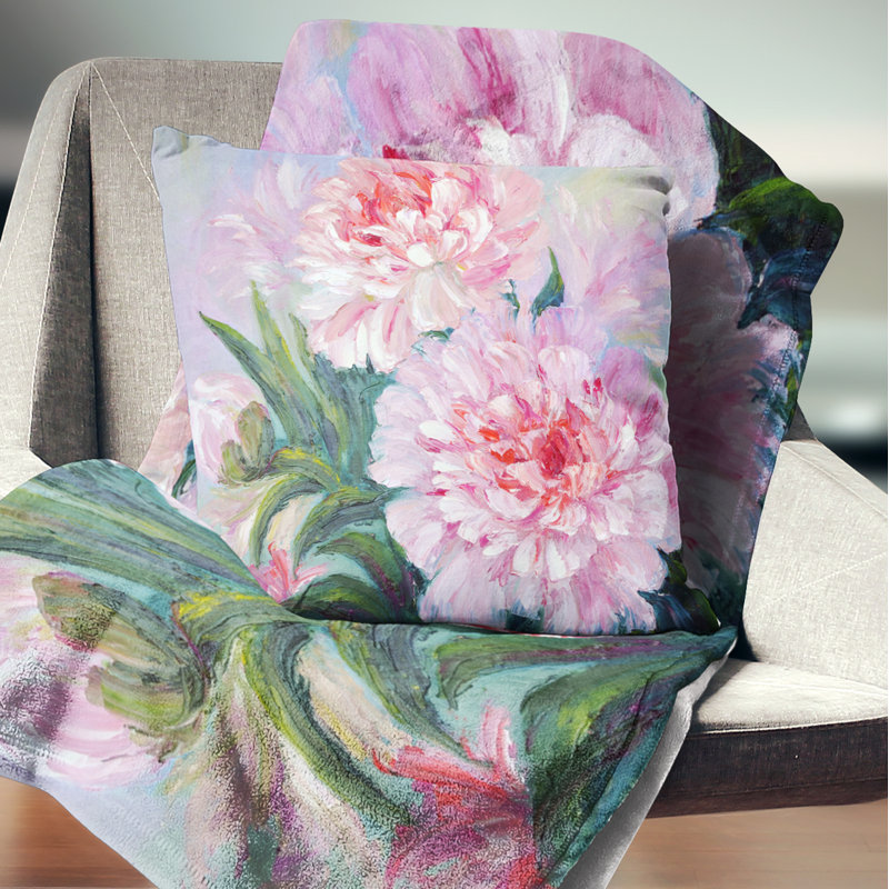 Pivoines à part entière - Coussin imprimé floral, 12 po x 20 po, Rectangulaire