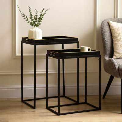Alainnah Metal Nesting Table for Living Room Furniture, Plastic Nest of End Table, Side Tables with Glass Top