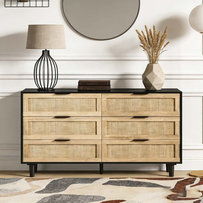 Armoire de rangement en rotin à 51 tiroirs 51,18 po, Noir