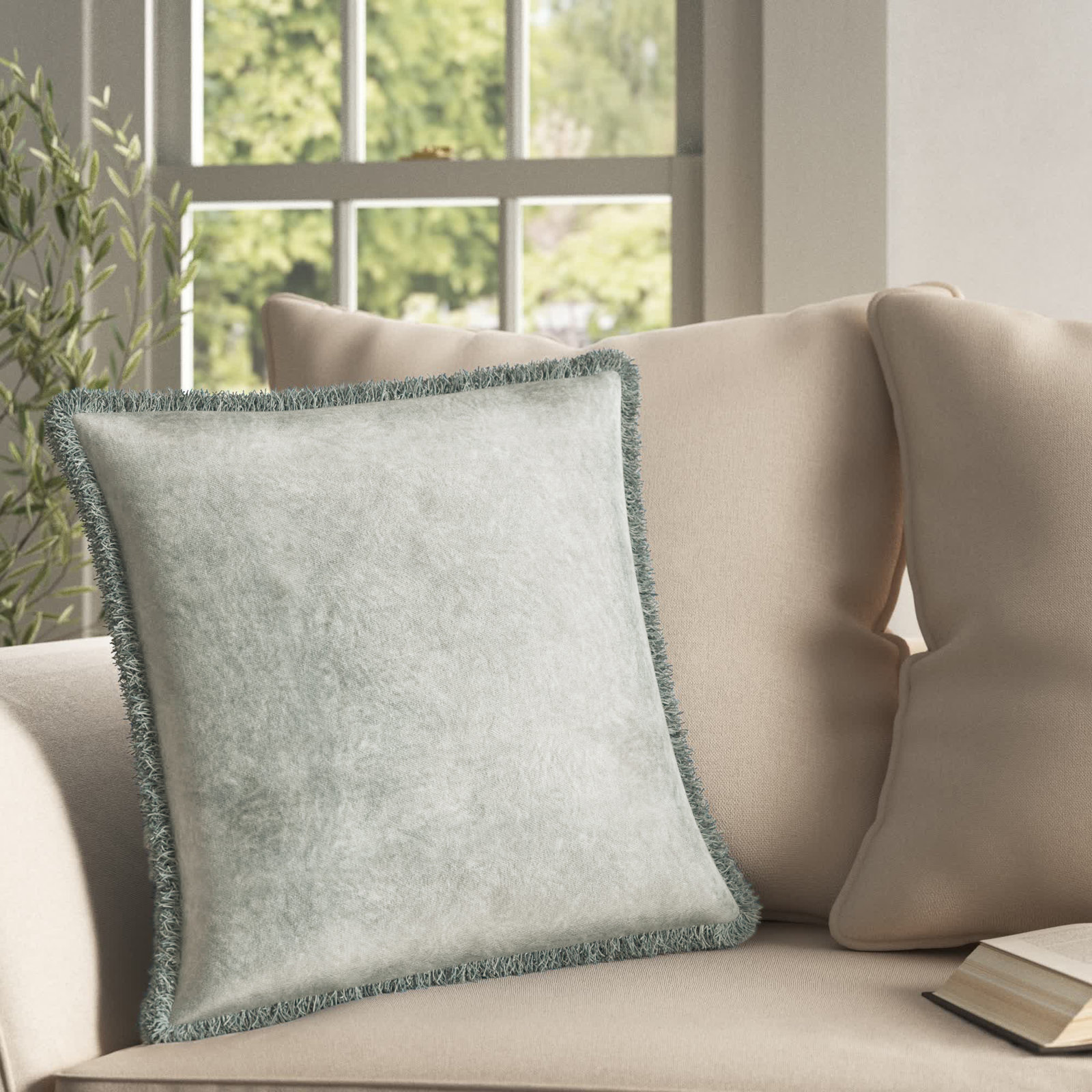 Steph Square Cotton Pillow, 22" x 22", Seafoam, Down