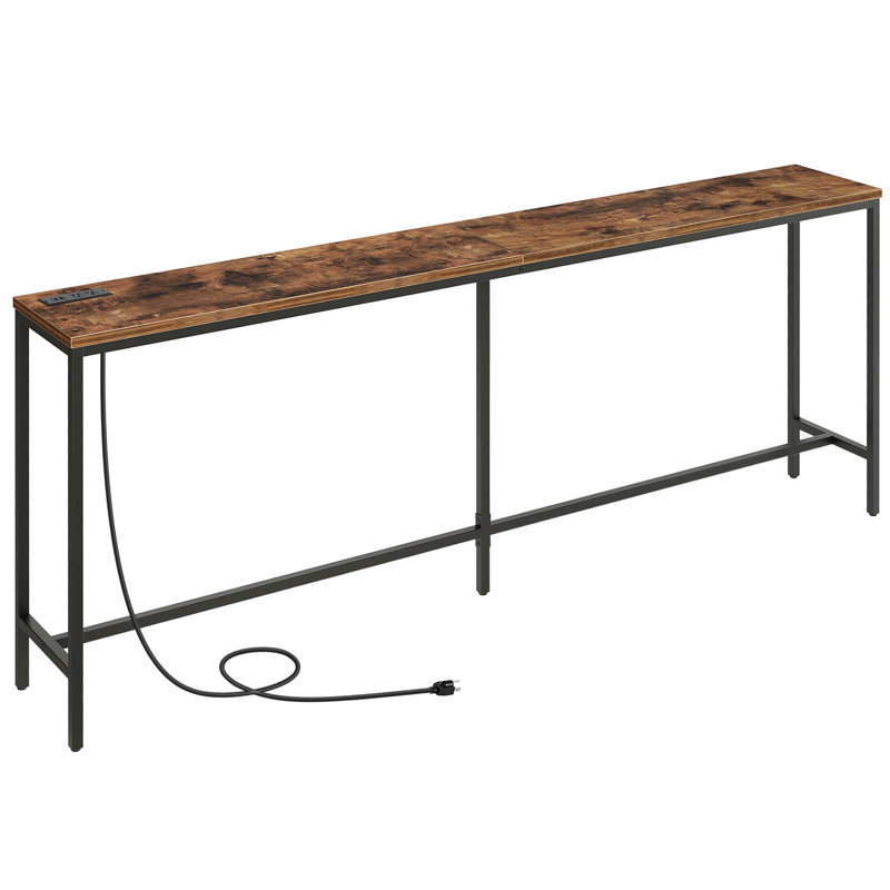 78.7" Console Table with USB Ports, Sofa Table, Narrow Entryway Table with Outlets, 11.8" Width Sofa Table, Industrial Entryway Table, Rustic Brown