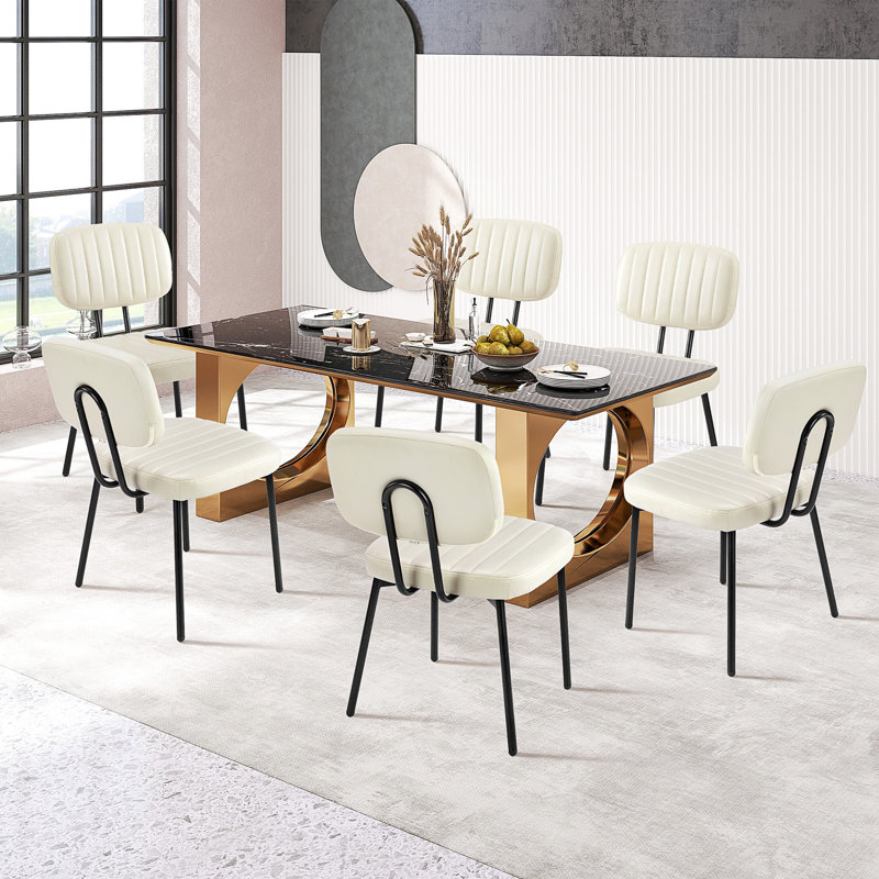 Chaise d'appoint rembourrée moderne en cuir de polyuréthane (ensemble de 6), Blanc